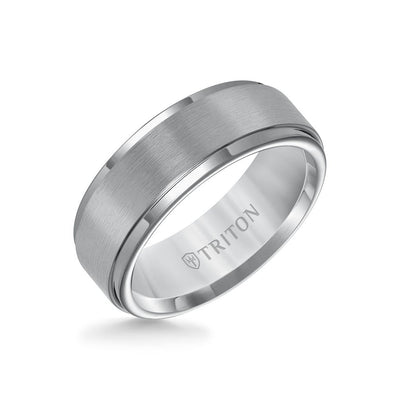 8MM Tungsten Carbide Ring - Satin Center and Step Edge