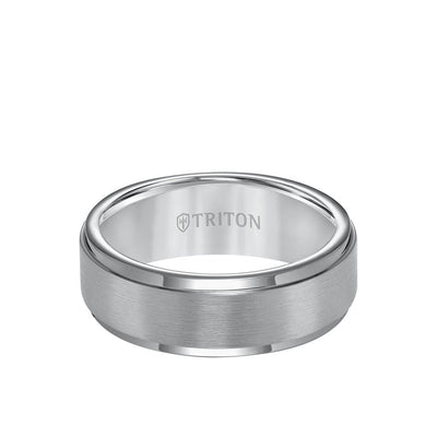 8MM Tungsten Carbide Ring Satin Center & Step Edge - Triton Jewelry