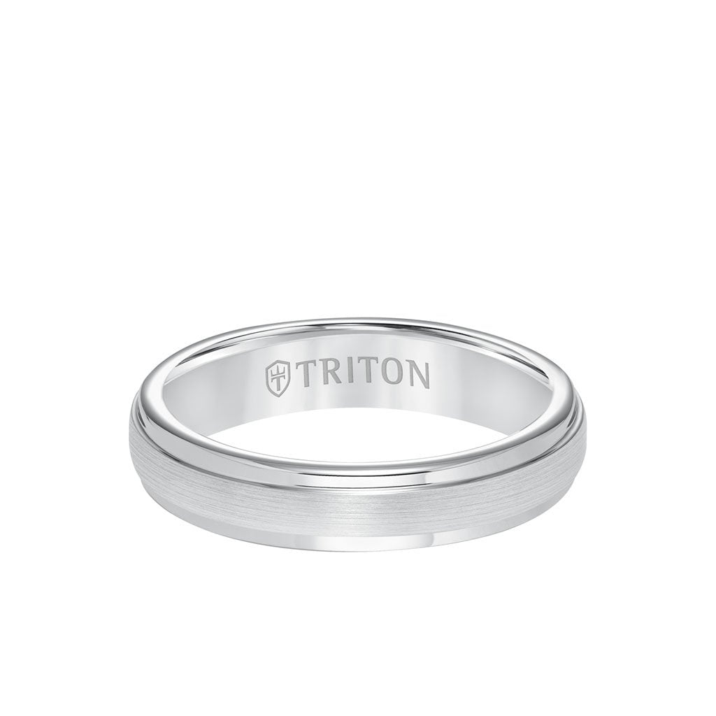 5MM White Tungsten Carbide Ring - Satin Center and Step Edge