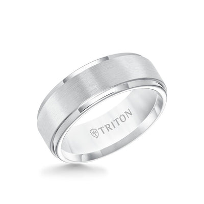 8MM Tungsten Carbide Ring - Satin Center and Step Edge