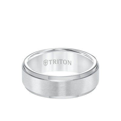 8MM Tungsten Carbide Ring Satin Center & Step Edge - Triton Jewelry