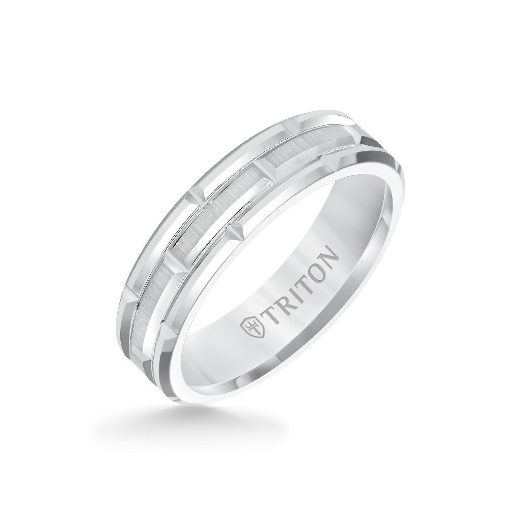 6MM Tungsten Carbide Ring - Brick Pattern Center and Bevel Edge