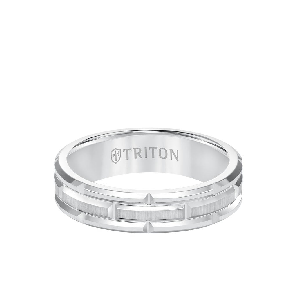 6MM Tungsten Carbide Ring - Brick Pattern Center and Bevel Edge