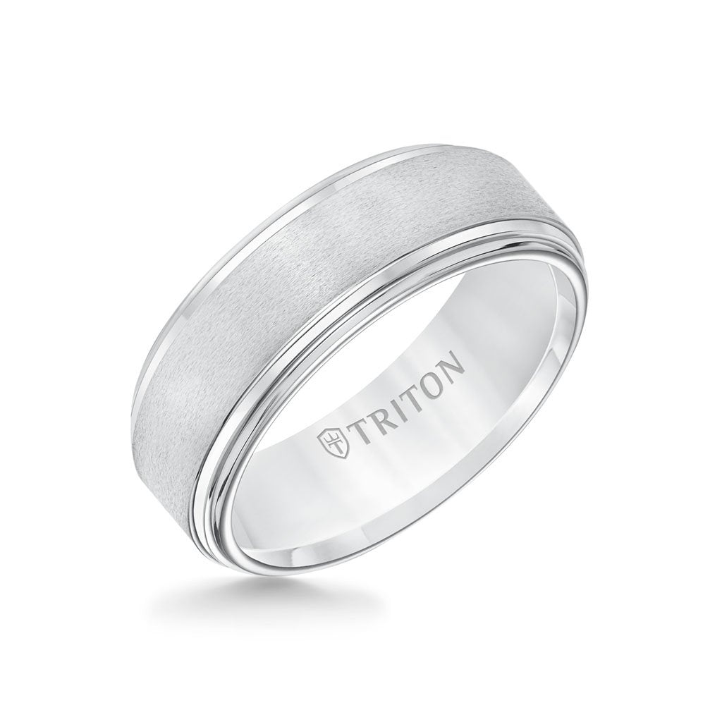 8MM Tungsten Carbide Ring - Satin Center and Double Step Edge