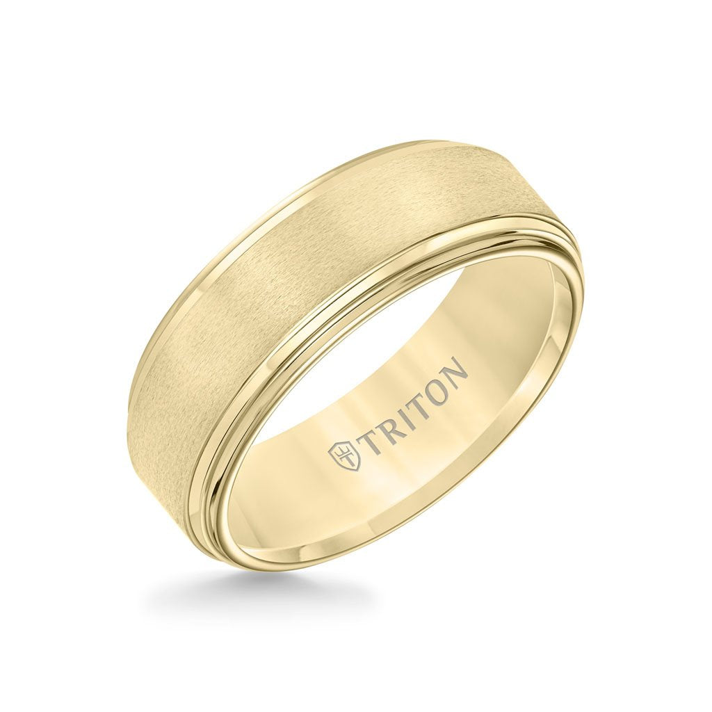 8MM Tungsten Carbide Ring - Satin Center and Double Step Edge