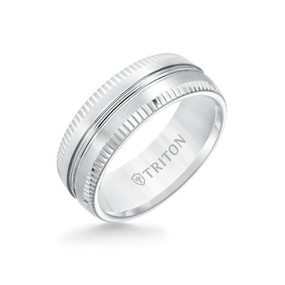 8MM Tungsten Carbide Ring - Horizontal Center Lines and Coin Edge