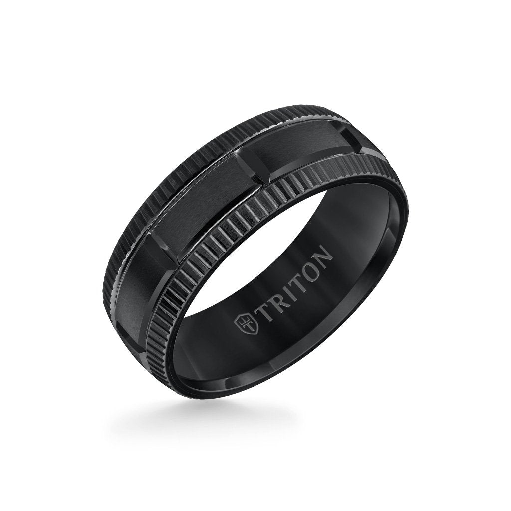 8MM Tungsten Carbide Ring - Vertical Cut Center and Coin Edge
