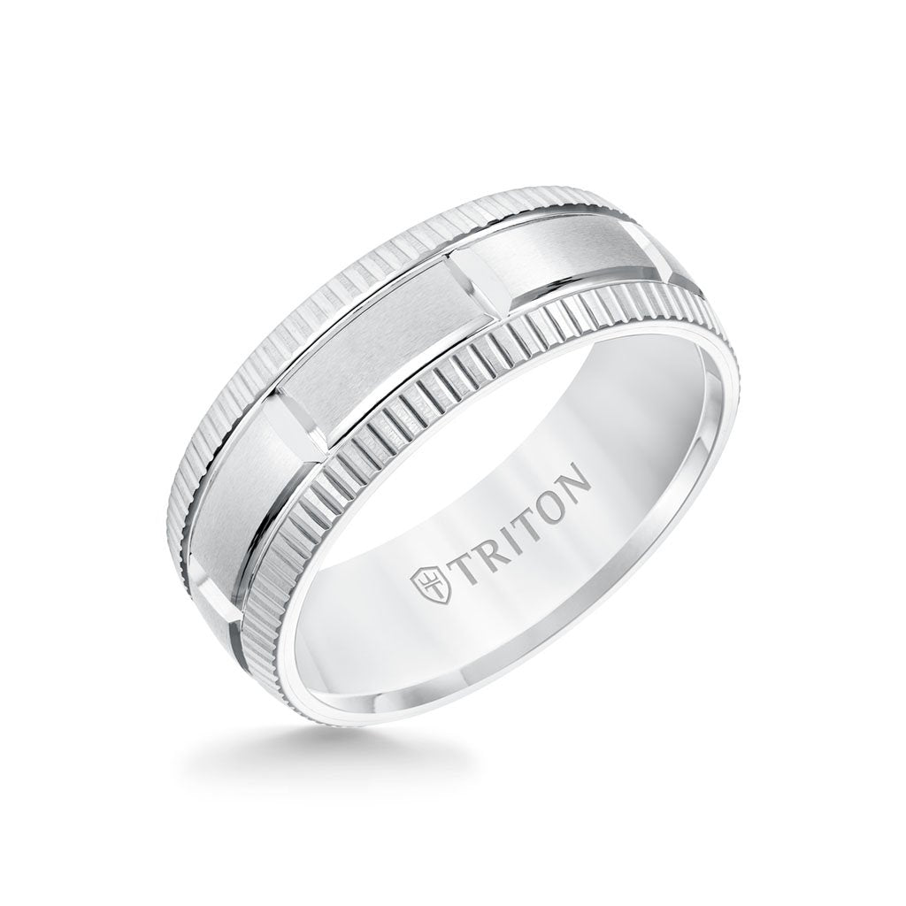 8MM Tungsten Carbide Ring - Vertical Cut Center and Coin Edge