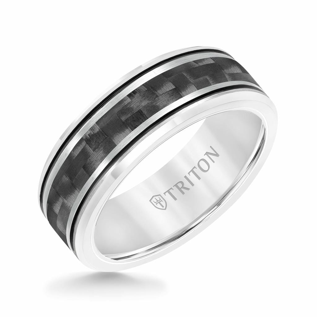 thumbnail image 2 of Personalized Engraved Tungsten Men's Ring – Carbon Fiber Stripe – 6mm Or 8mm 2 of 6