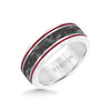 8MM Tungsten & Black Carbon Fiber Ring with Stripe and Bevel Edge