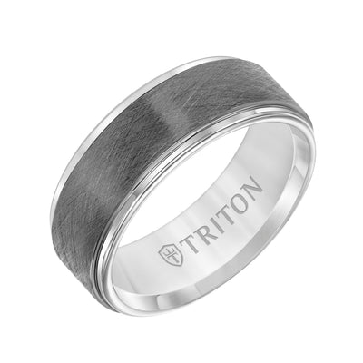 8MM Tungsten Carbide Ring - Gunmetal Crystalline Center and Step Edge