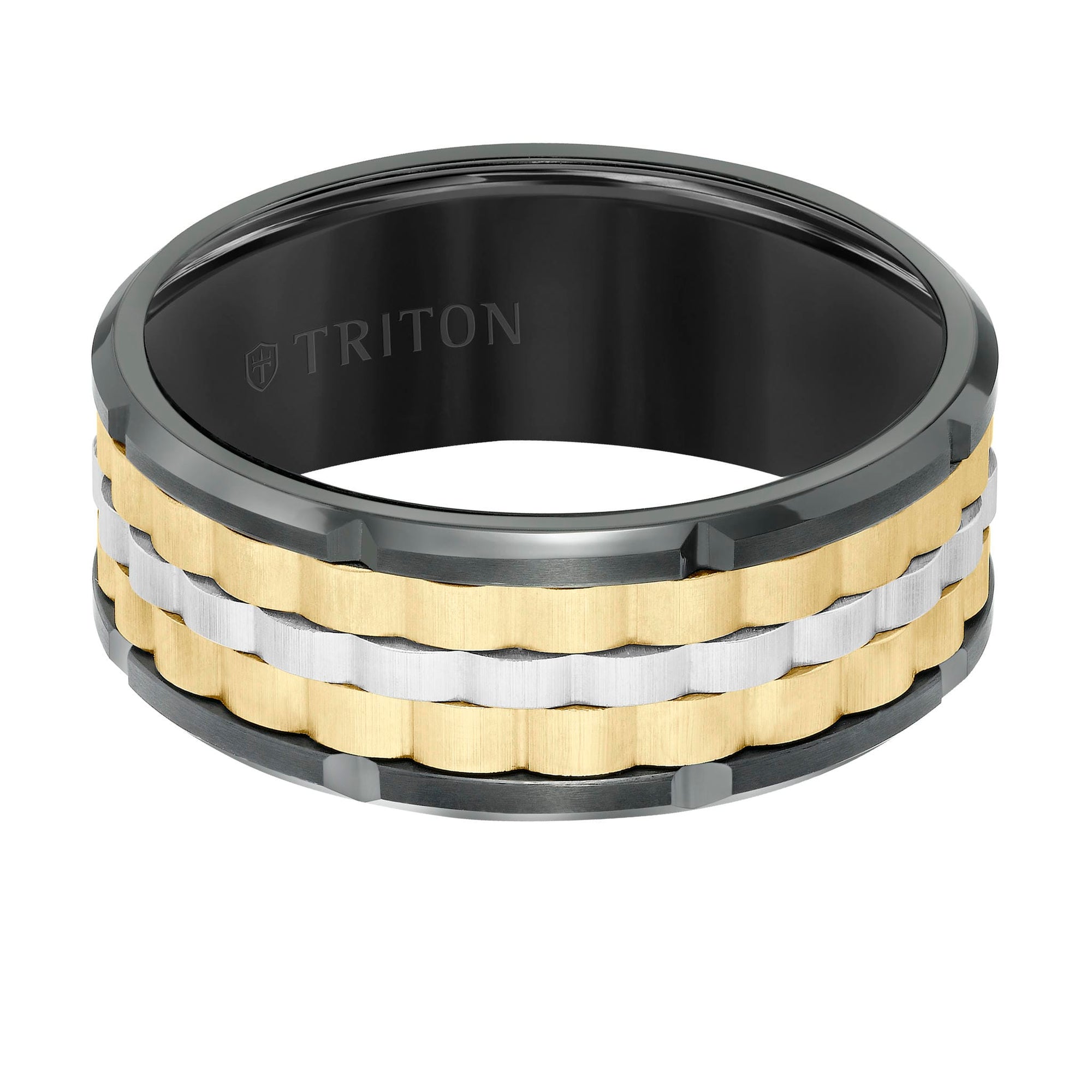 9MM Tungsten Carbide Ring - Basketweave Center & Bevel Edge