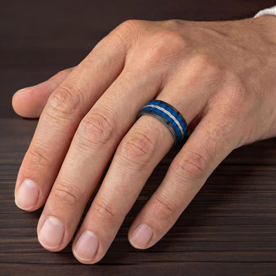 9MM Tungsten Carbide Ring - Basketweave Center & Bevel Edge