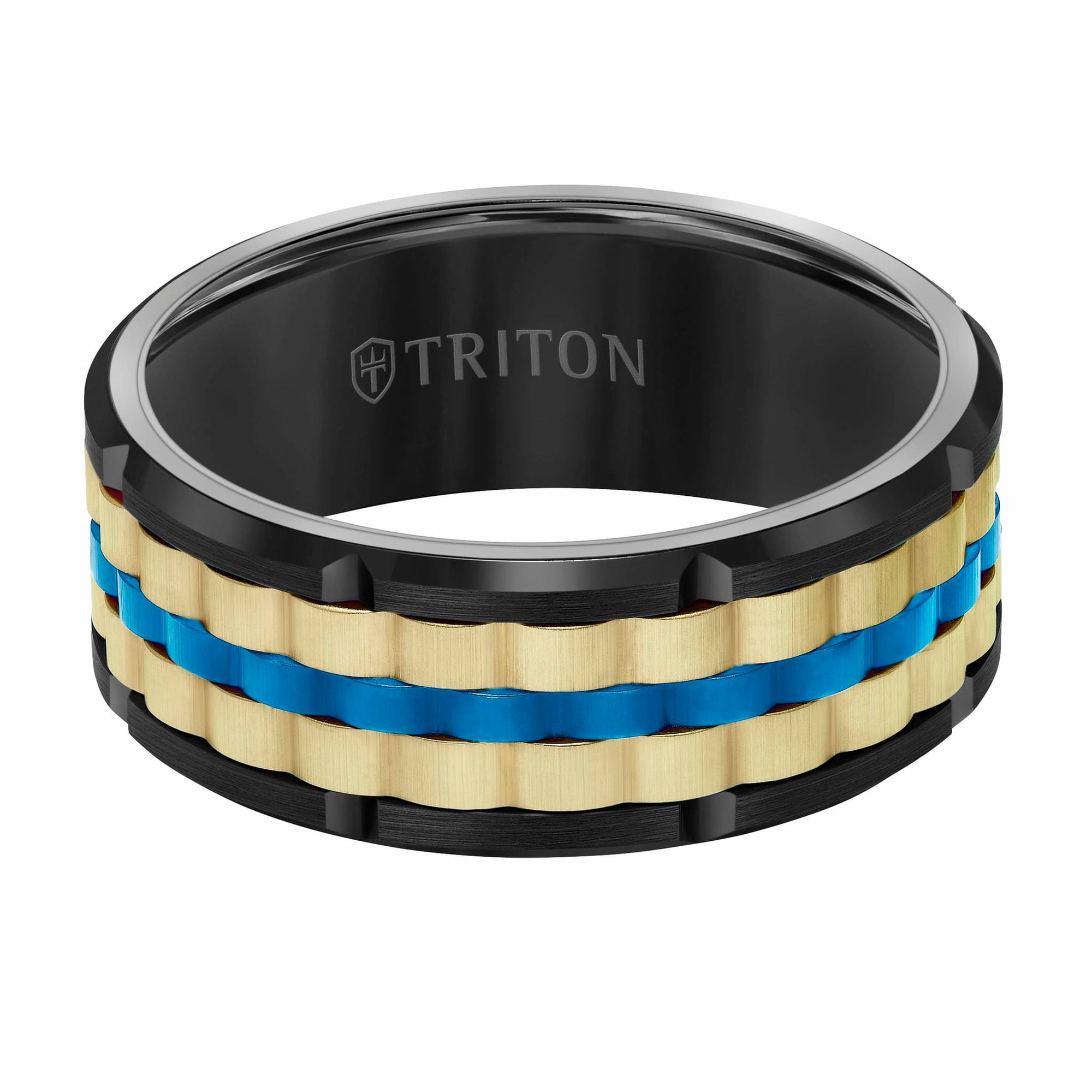 9MM Tungsten Carbide Ring - Basketweave Center & Bevel Edge