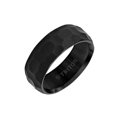 8MM Tungsten Carbide Ring Hammered Edge To Edge - Triton Jewelry