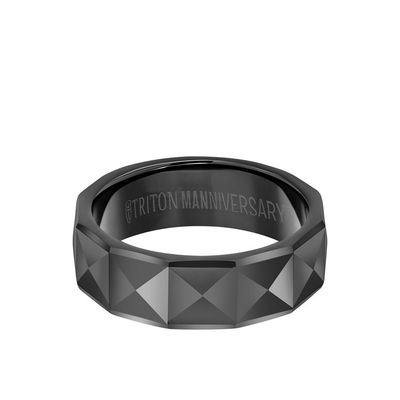 7MM Tungsten Carbide Ring - Faceted Pyramid Center and Round Edge