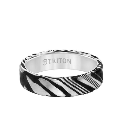 6MM White Tungsten Carbide Ring with Damascus Steel