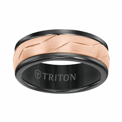 8MM Black Tungsten Ring with Rose Woven Insert and Rounded Edge