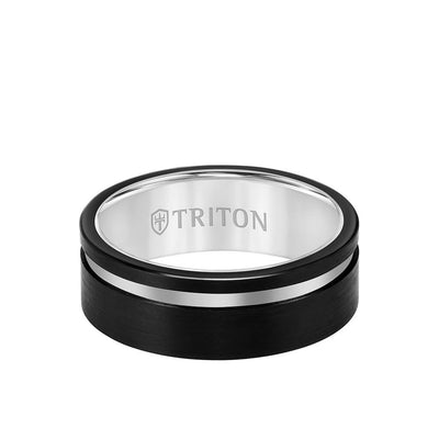 Shuremaster Black Tungsten Carbide Men's Ring 8mm – Blue Stepped Edge, Comfort Fit, Scratch-Proof