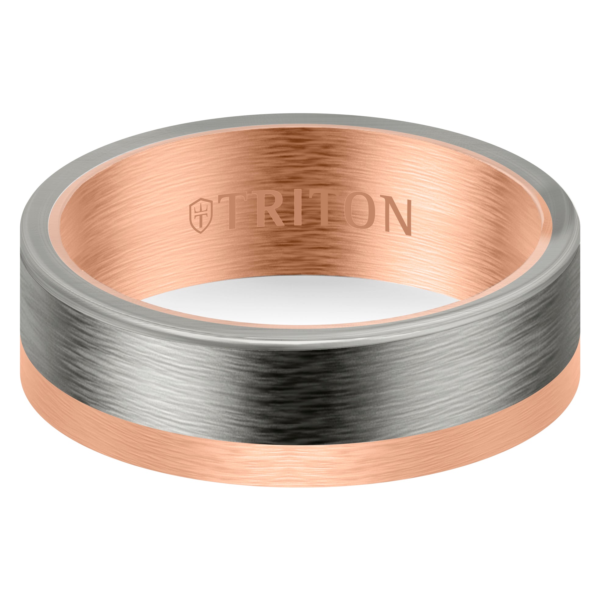 7MM 14k Rose Gold Ring - Asymmetrical Tantalum Inlay and Flat Edge