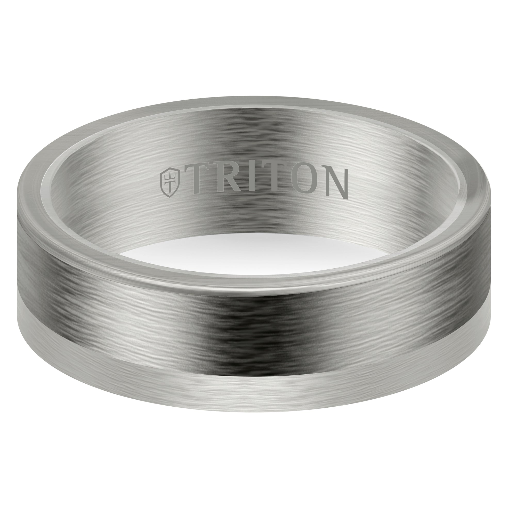7MM 14k White Gold Ring - Asymmetrical Tantalum Inlay and Flat Edge