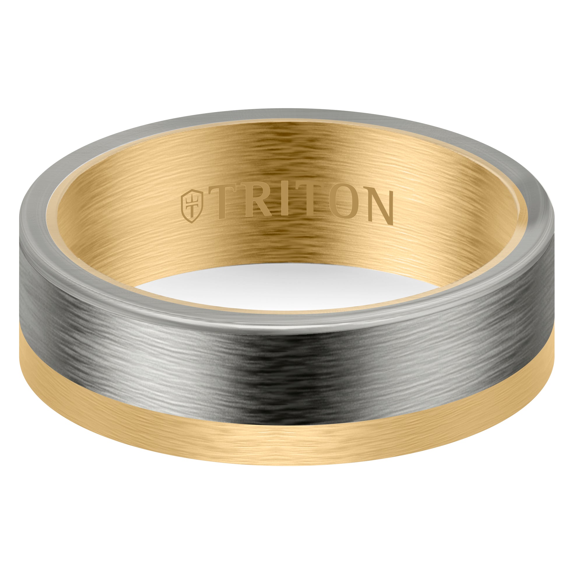 7MM 14k Yellow Gold Ring - Asymmetrical Tantalum Inlay and Flat Edge