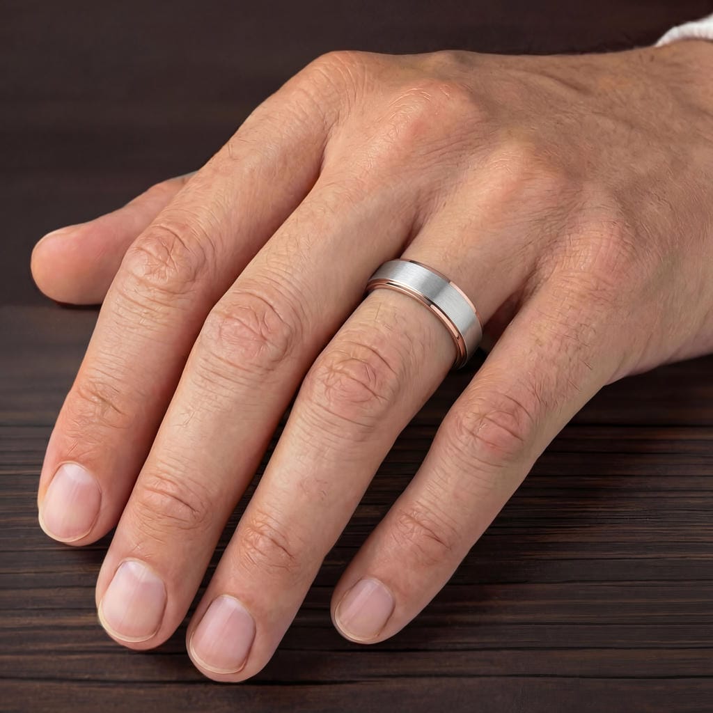 8MM Tungsten Carbide Ring - Satin Finish Center and Step Edge