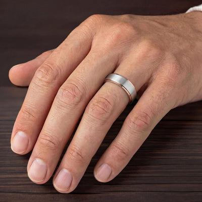 8MM Tungsten Carbide Ring - Satin Finish Center and Step Edge