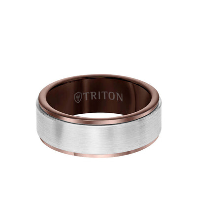 8MM Tungsten Carbide Ring - Satin Finish Center and Step Edge