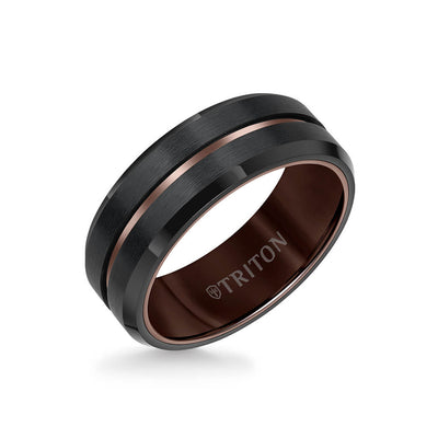 8MM Tungsten Carbide Ring - Satin Finish Center with Center Line