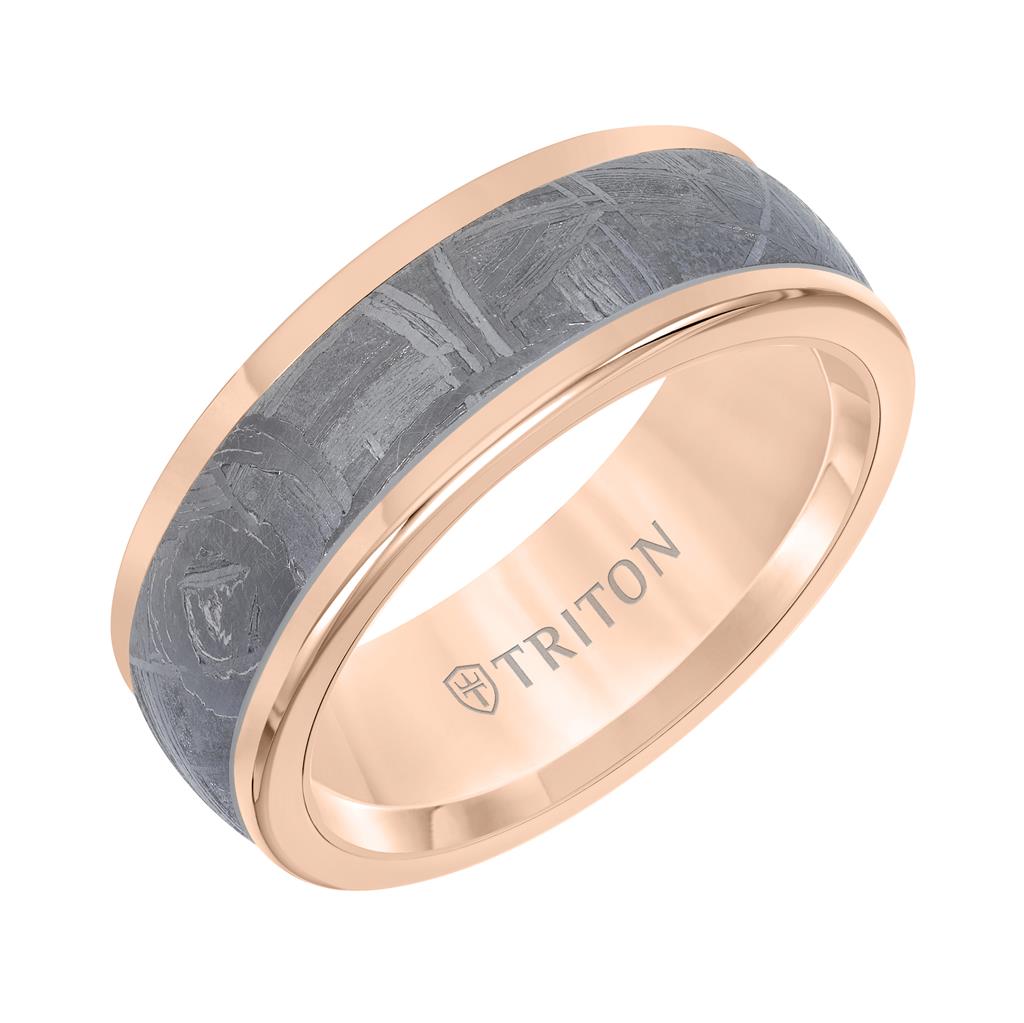 8MM Rose Tungsten Carbide Ring - Meteorite Inserts and Round Edges