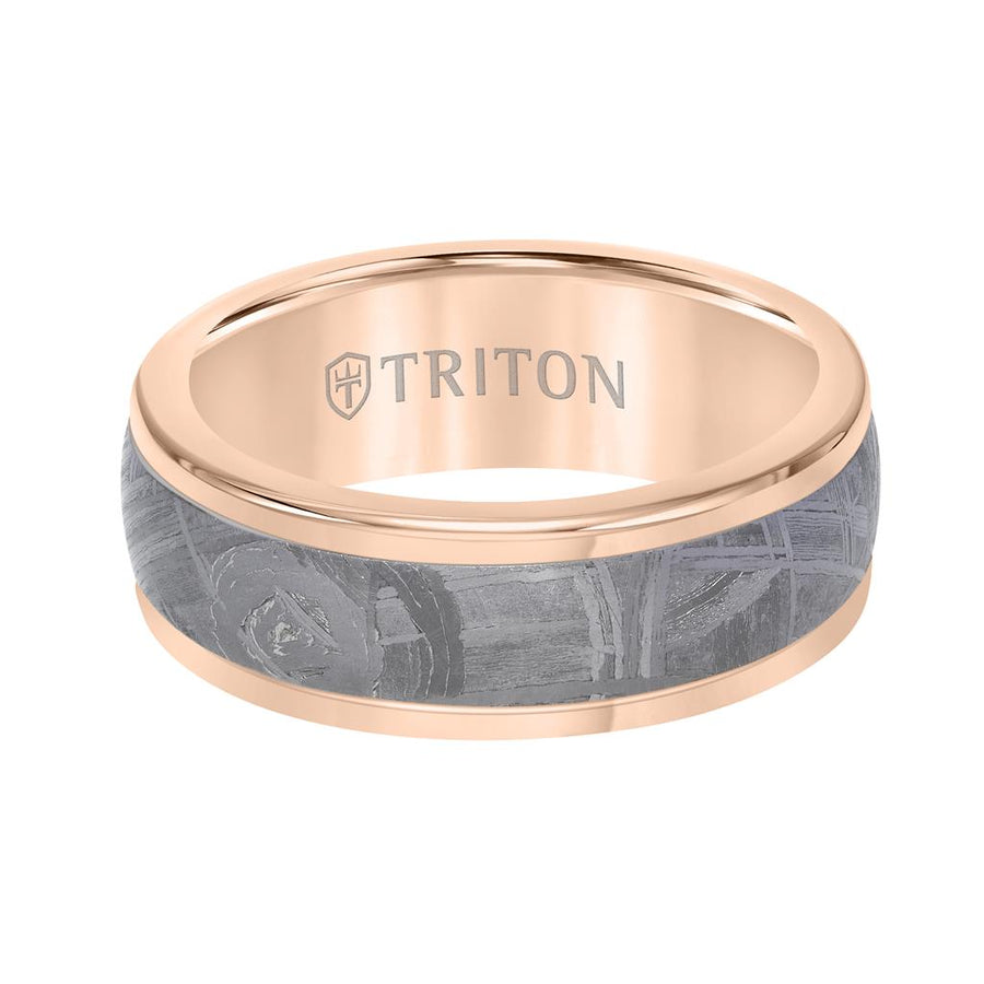 8MM Rose Tungsten Carbide Ring - Meteorite Inserts and Round Edges