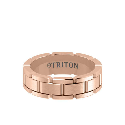 7MM 14K Gold Ring - Satin Finish Link Design and Flat Edge