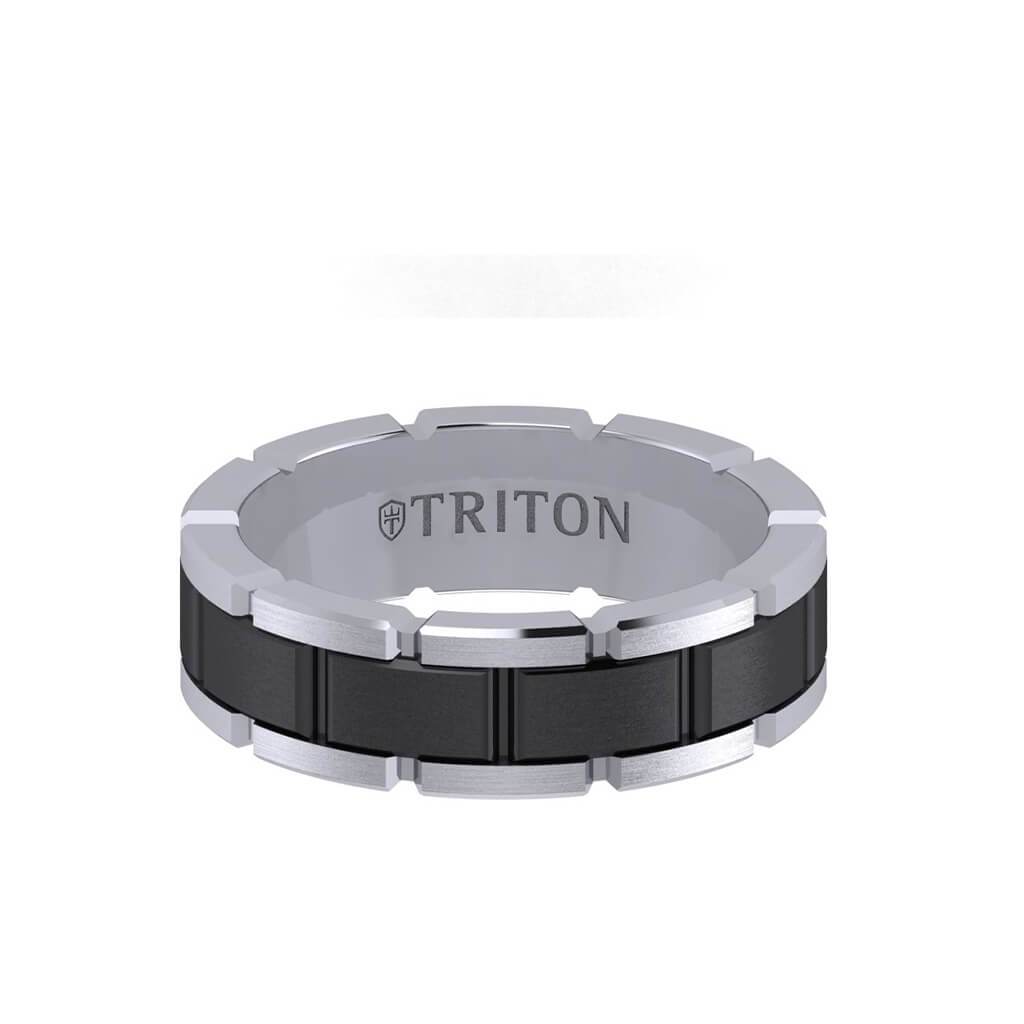7MM Tungsten Black DLC Ring - T-Link Design