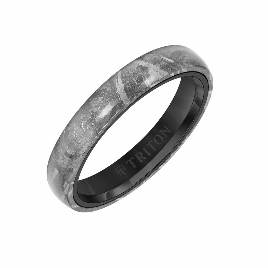 5MM Black Tungsten Carbide Ring - Meteorite Low Dome with Flat Edge