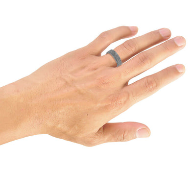 7MM Tungsten Carbide Ring - Meteorite Low Dome and Flat Edge
