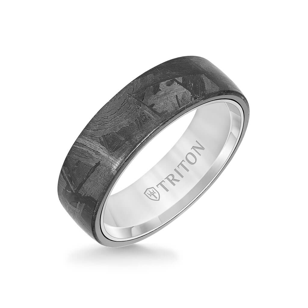 7MM Tungsten Carbide Ring - Meteorite Low Dome and Flat Edge