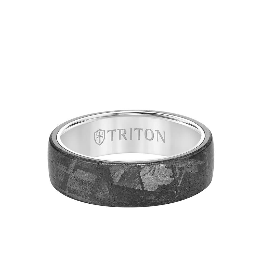 7MM Tungsten Carbide Ring - Meteorite Low Dome and Flat Edge