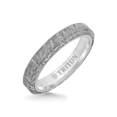 4MM Tungsten Carbide Ring - Meteorite Flat Profile with Bevel Edge