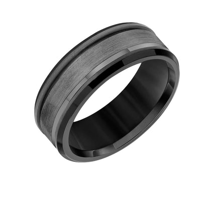 8MM Gunmetal Grey Tungsten Carbide Ring with Satin Finish Bevel Edge Contemporary Wedding Band