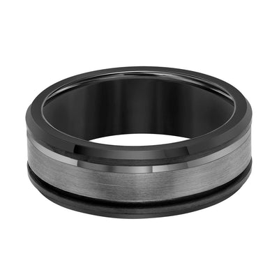 8MM Gunmetal Grey Tungsten Carbide Ring with Satin Finish Bevel Edge Contemporary Wedding Band
