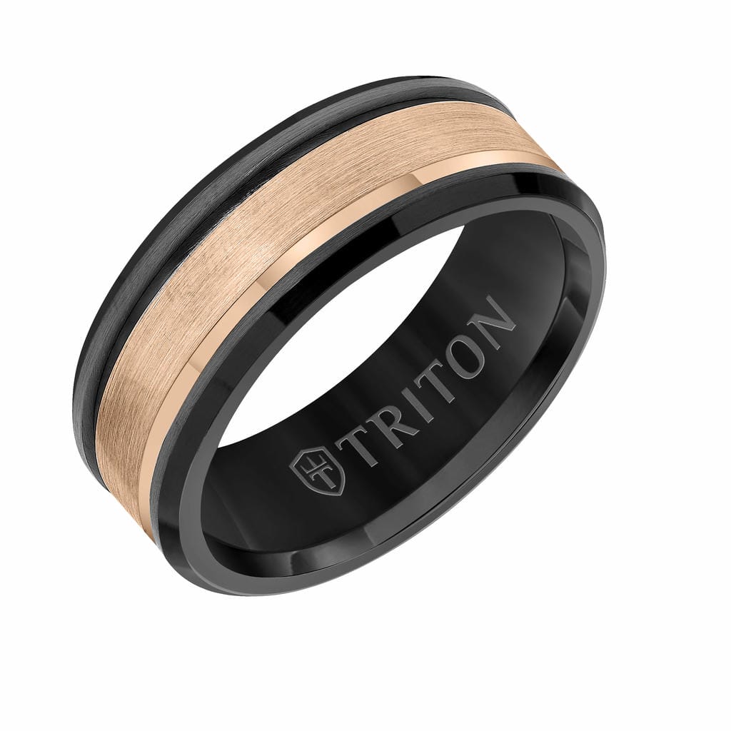 8MM Gunmetal Grey Tungsten Carbide Ring with Satin Finish Bevel Edge Contemporary Wedding Band