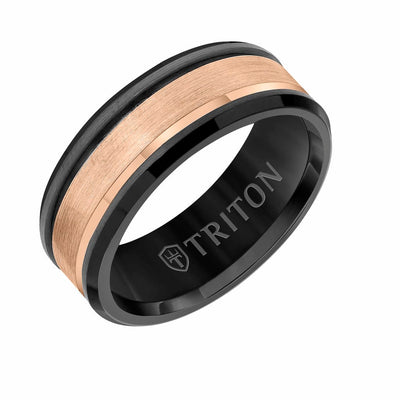 8MM Gunmetal Grey Tungsten Carbide Ring with Satin Finish Bevel Edge Contemporary Wedding Band