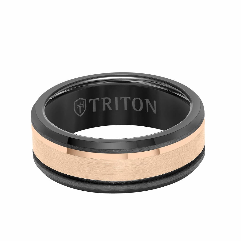 8MM Gunmetal Grey Tungsten Carbide Ring with Satin Finish Bevel Edge Contemporary Wedding Band