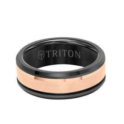 8MM Gunmetal Grey Tungsten Carbide Ring with Satin Finish Bevel Edge Contemporary Wedding Band