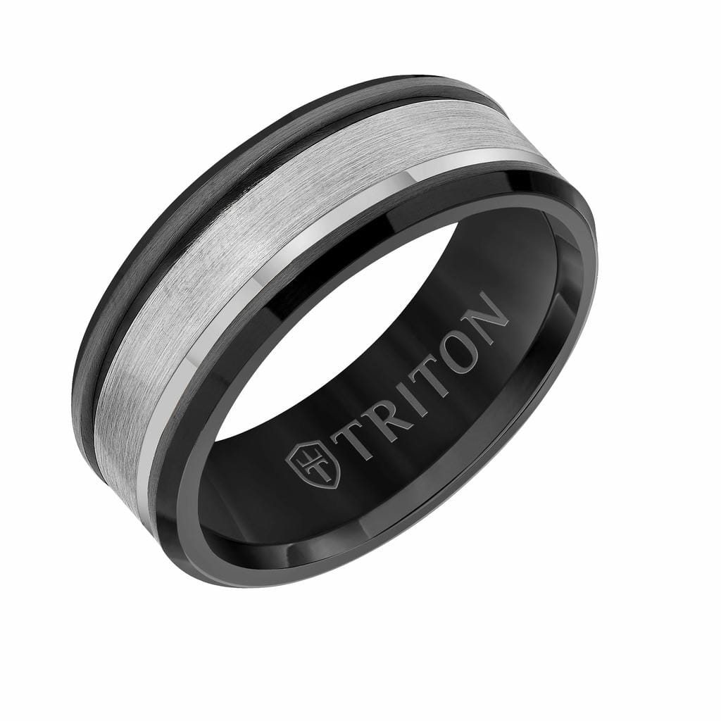 8MM Gunmetal Grey Tungsten Carbide Ring with Satin Finish Bevel Edge Contemporary Wedding Band