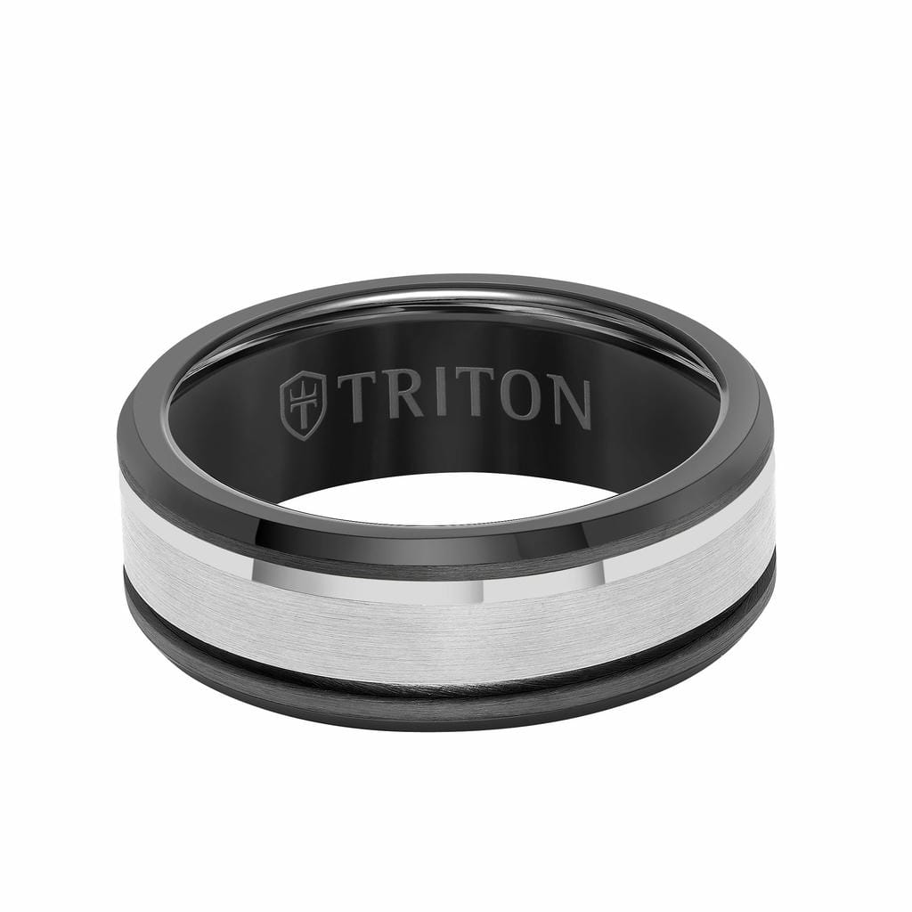 8MM Gunmetal Grey Tungsten Carbide Ring with Satin Finish Bevel Edge Contemporary Wedding Band