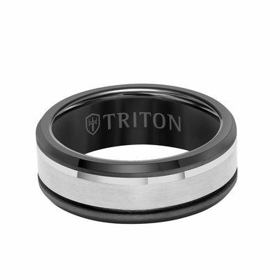 8MM Gunmetal Grey Tungsten Carbide Ring with Satin Finish Bevel Edge Contemporary Wedding Band