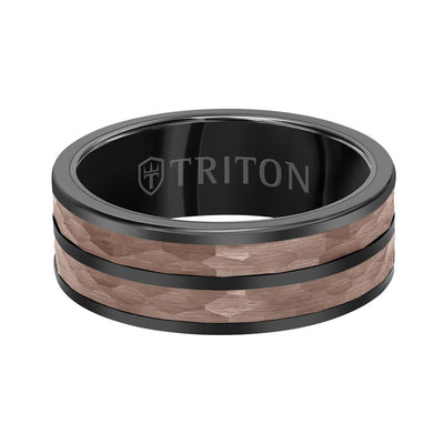 8MM Espresso Tungsten Carbide Ring - Hammered Split Center