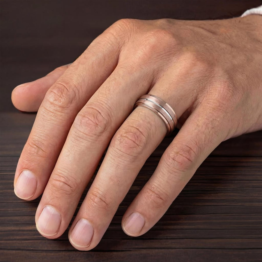 8MM Espresso Tungsten Carbide Ring - Satin Finish with Center Line